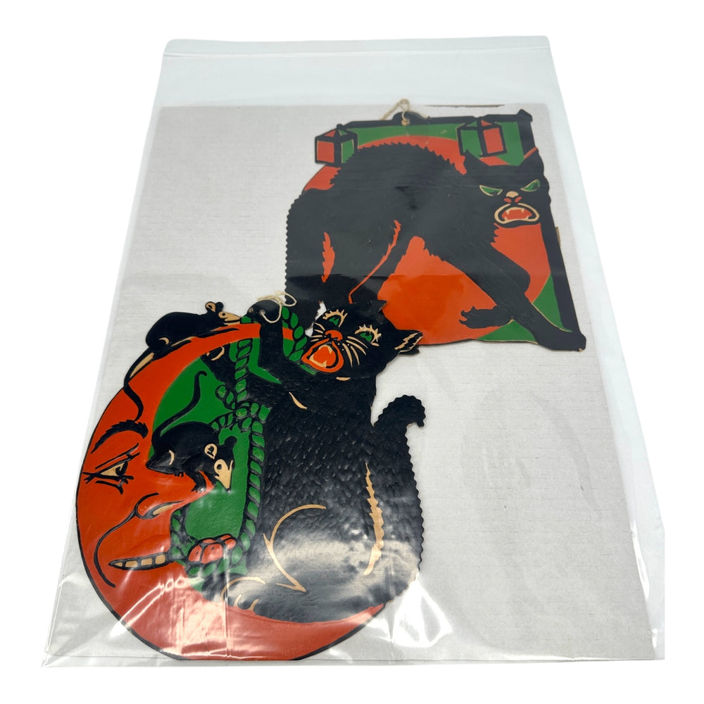 Vintage Halloween Beistle 1930s Black Cat Die Cuts Set of 2 ~ Moon + Mice and Lanterns at Eerie Emporium. 9