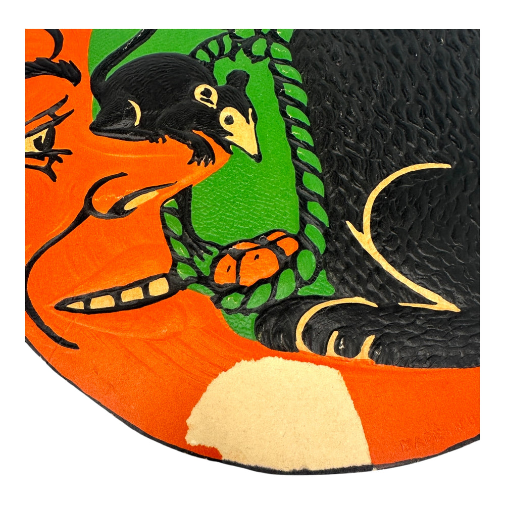 Vintage Halloween Beistle 1930s Black Cat On Moon with Mice and Rope Die Cut at Eerie Emporium. 7