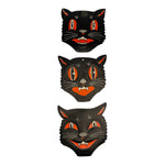 Vintage Halloween Beistle Black Cat Face Die Cuts with Whiskers Set of 3 ~ Vibrant 1950s / 1960s.