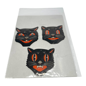 Vintage Halloween Beistle Black Cat Face Die Cuts with Whiskers Set of 3 ~ Vibrant 1950s / 1960s. 7