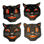 Vintage Halloween Beistle Black Cat Face Die Cuts with Whiskers Set of 4 ~ 1950s / 1960s.