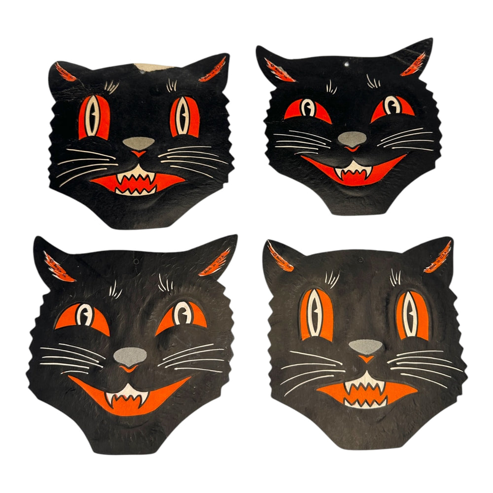 Vintage Halloween Beistle Black Cat Face Die Cuts with Whiskers Set of 4 ~ 1950s / 1960s. 2