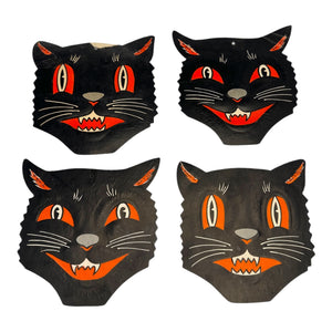 Vintage Halloween Beistle Black Cat Face Die Cuts with Whiskers Set of 4 ~ 1950s / 1960s. 2