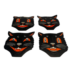Vintage Halloween Beistle Black Cat Face Die Cuts with Whiskers Set of 4 ~ 1950s / 1960s. 3