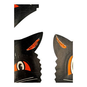 Vintage Halloween Beistle Black Cat Face Die Cuts with Whiskers Set of 4 ~ 1950s / 1960s. 5