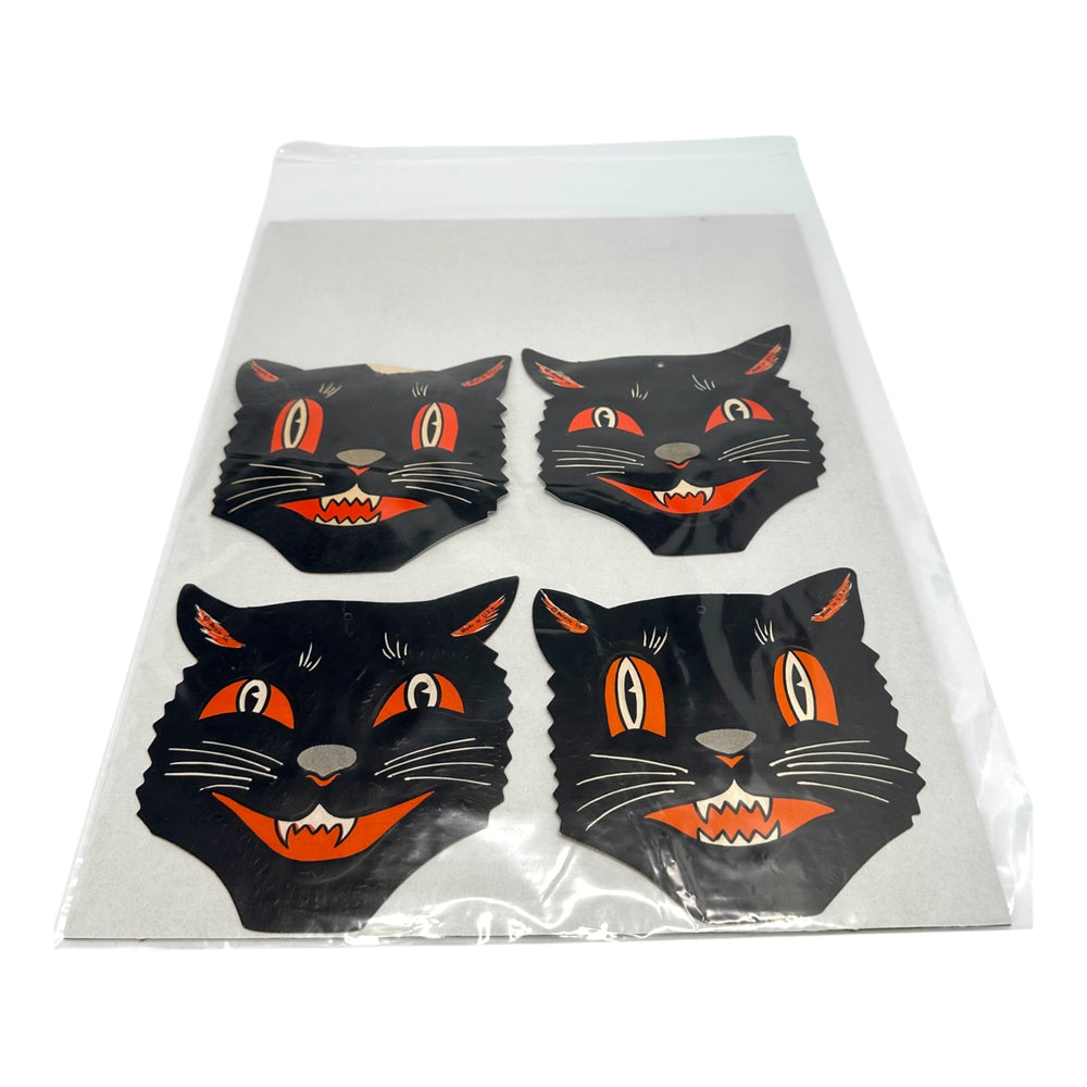 Vintage Halloween Beistle Black Cat Face Die Cuts with Whiskers Set of 4 ~ 1950s / 1960s. 6