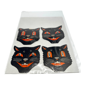 Vintage Halloween Beistle Black Cat Face Die Cuts with Whiskers Set of 4 ~ 1950s / 1960s. 6