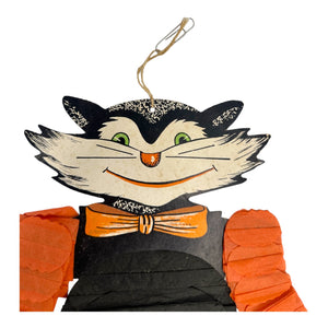 Vintage Halloween Beistle Black Cat With Bow Tie + Crepe Paper Arms/Legs Dancer Decoration 1960s. 8