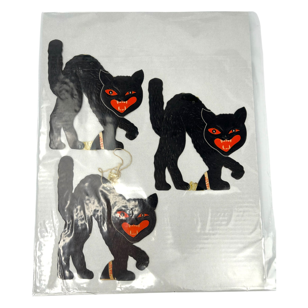 Vintage Halloween Beistle Embossed Black Cat Decoration Diecut ~ Set of 3 at Eerie Emporium. 14