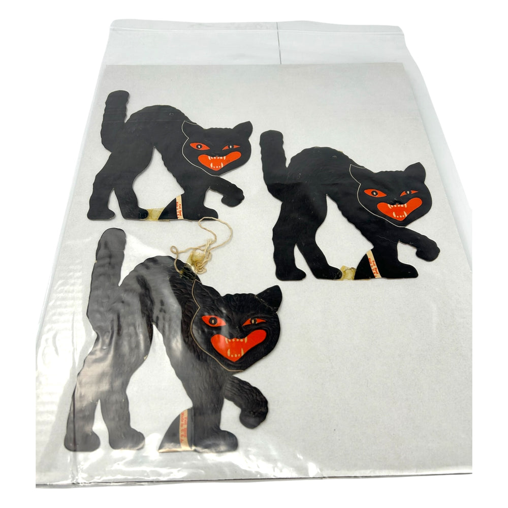 Vintage Halloween Beistle Embossed Black Cat Decoration Diecut ~ Set of 3 at Eerie Emporium. 15