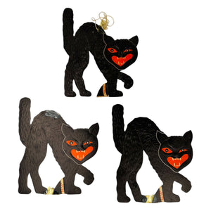 Vintage Halloween Beistle Embossed Black Cat Decoration Diecut ~ Set of 3 at Eerie Emporium. 2
