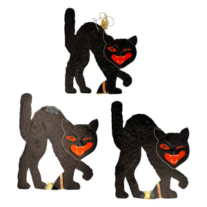 Vintage Halloween Beistle Embossed Black Cat Decoration Diecut ~ Set of 3 at Eerie Emporium. 