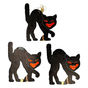 Vintage Halloween Beistle Embossed Black Cat Decoration Diecut ~ Set of 3 at Eerie Emporium. 3
