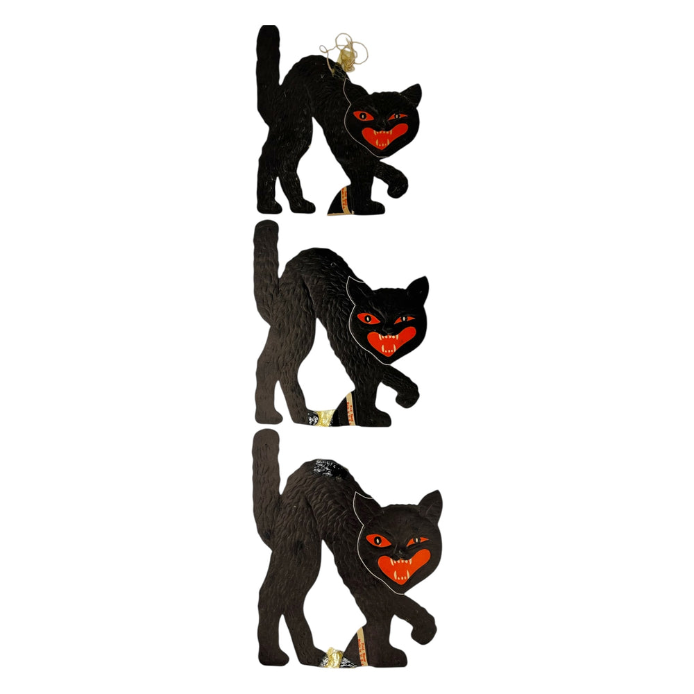 Vintage Halloween Beistle Embossed Black Cat Decoration Diecut ~ Set of 3 at Eerie Emporium. 5