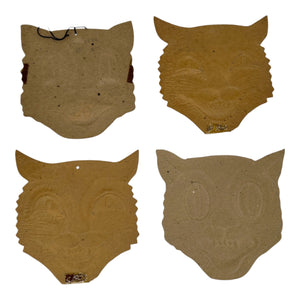 Vintage Halloween Beistle H.E. Luhrs Black Cat Face Die Cuts Set of 4 Embossed. 10