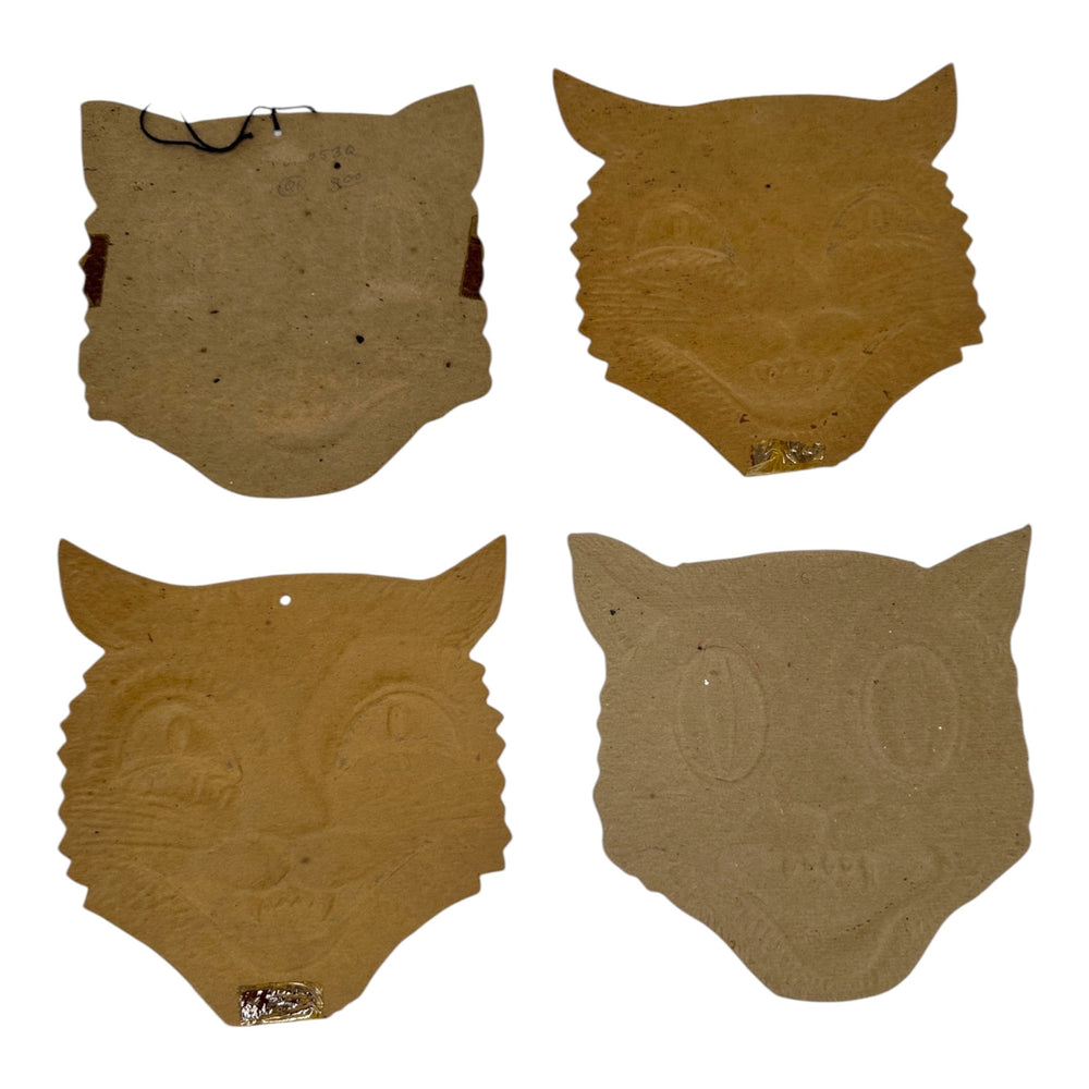 Vintage Halloween Beistle H.E. Luhrs Black Cat Face Die Cuts Set of 4 Embossed. 11