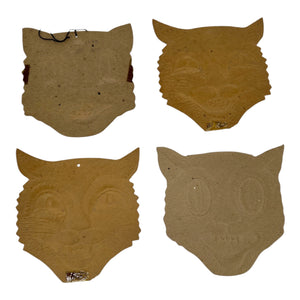 Vintage Halloween Beistle H.E. Luhrs Black Cat Face Die Cuts Set of 4 Embossed. 11