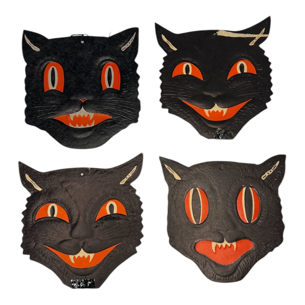 Vintage Halloween Beistle H.E. Luhrs Black Cat Face Die Cuts Set of 4 Embossed. 3