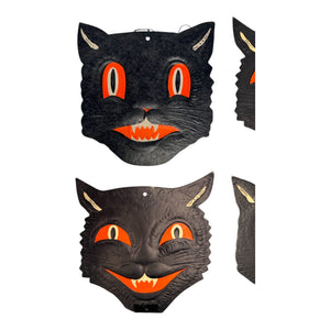 Vintage Halloween Beistle H.E. Luhrs Black Cat Face Die Cuts Set of 4 Embossed. 5