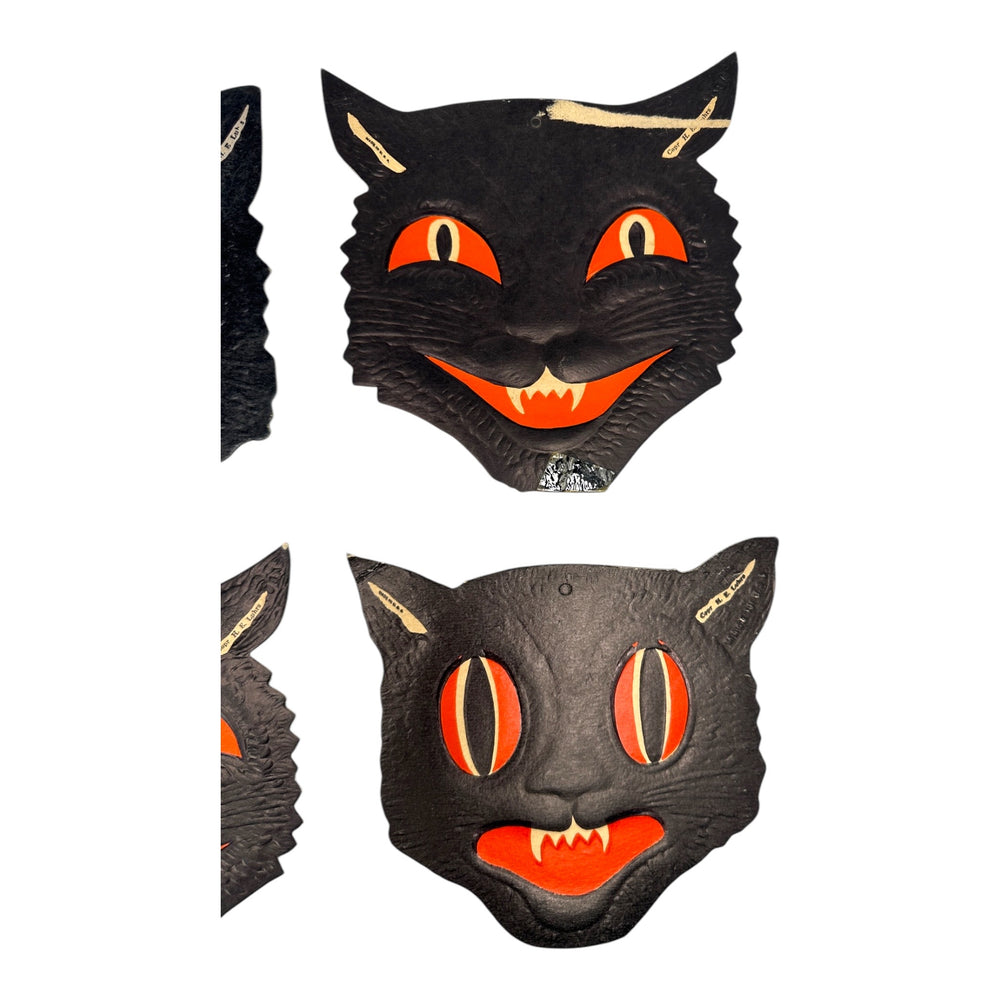 Vintage Halloween Beistle H.E. Luhrs Black Cat Face Die Cuts Set of 4 Embossed. 6
