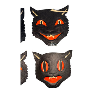 Vintage Halloween Beistle H.E. Luhrs Black Cat Face Die Cuts Set of 4 Embossed. 6