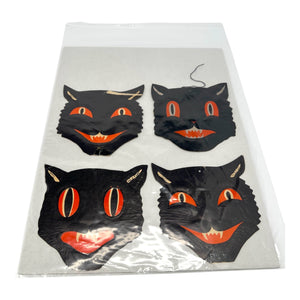 Vintage Halloween Beistle H.E. Luhrs Black Cat Face Die Cuts Set of 4 Embossed. 8