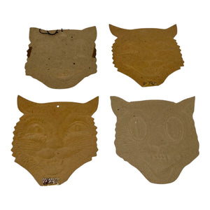 Vintage Halloween Beistle H.E. Luhrs Black Cat Face Die Cuts Set of 4 Embossed. 9