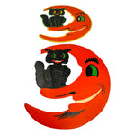 Vintage Halloween Beistle/H.E. Luhrs Embossed Pair Black Cat On Smiling Moon Die Cuts at Eerie Emporium.