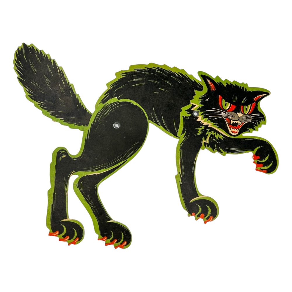 Vintage Halloween Beistle Jointed Scratch Black Cat w/ Green Diecut  at Eerie Emporium. 2