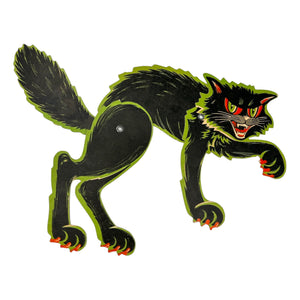 Vintage Halloween Beistle Jointed Scratch Black Cat w/ Green Diecut  at Eerie Emporium. 2