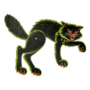 Vintage Halloween Beistle Jointed Scratch Black Cat w/ Green Diecut  at Eerie Emporium.