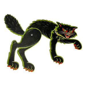 Vintage Halloween Beistle Jointed Scratch Black Cat w/ Green Diecut  at Eerie Emporium. 3