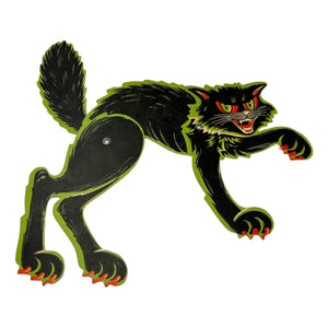 Vintage Halloween Beistle Jointed Scratch Black Cat w/ Green Diecut  at Eerie Emporium. 4
