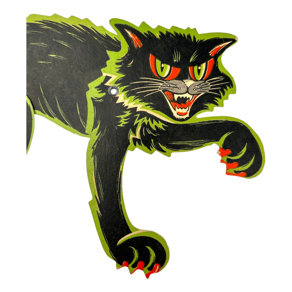 Vintage Halloween Beistle Jointed Scratch Black Cat w/ Green Diecut  at Eerie Emporium. 5
