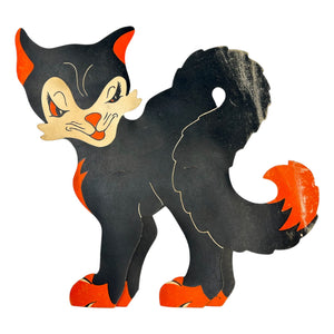 Vintage Halloween Beistle Large Black Smirking Cat Stand Up Diecut ~ 1940s at Eerie Emporium. 2