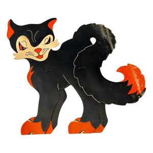 Vintage Halloween Beistle Large Black Smirking Cat Stand Up Diecut ~ 1940s at Eerie Emporium. 4