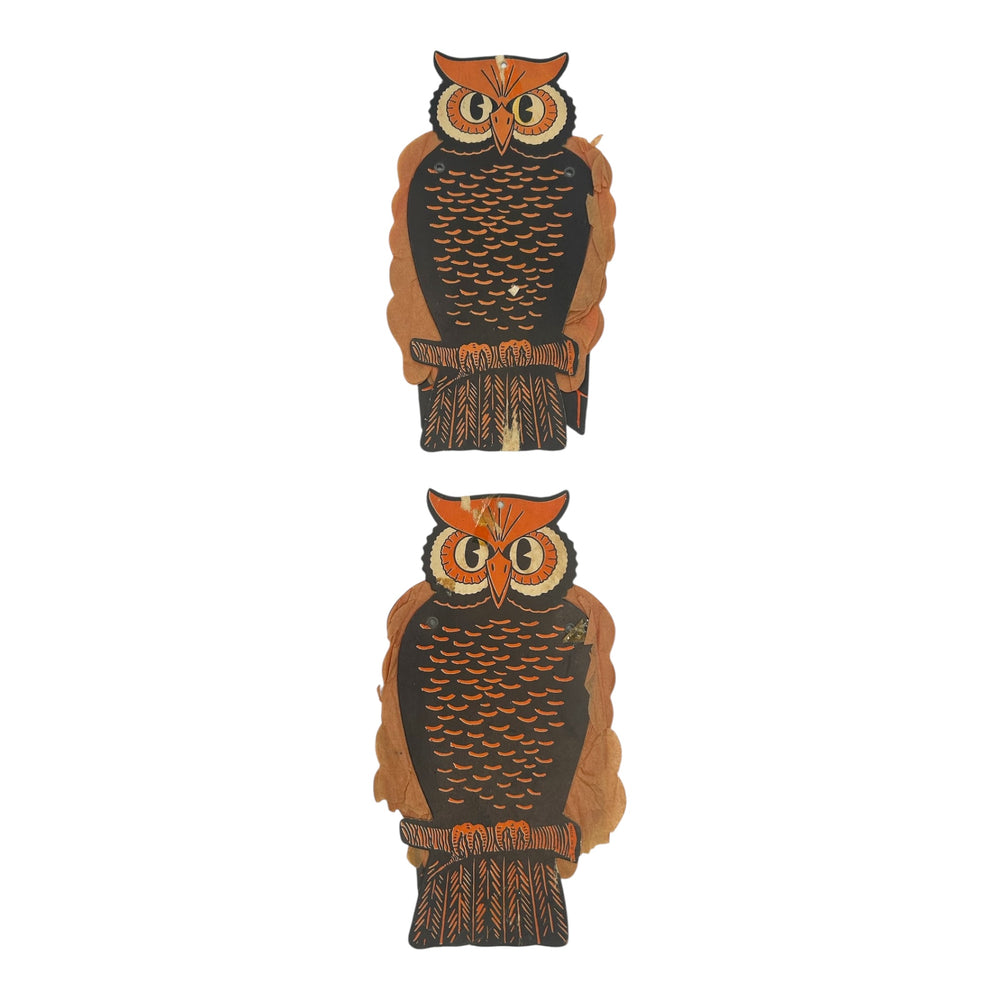 Vintage Halloween Beistle Pair of Jointed Owl Decorations Honeycomb 1950s at Eerie Emporium. 2