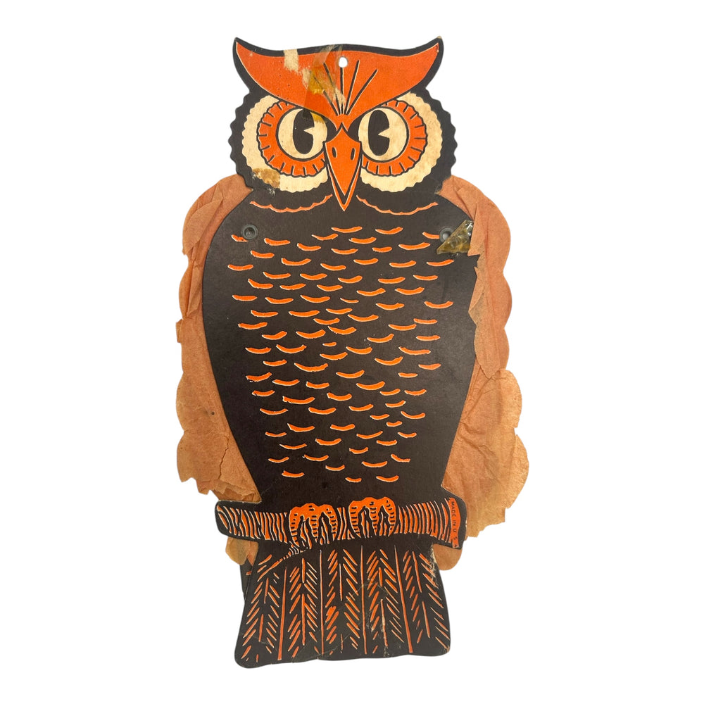 Vintage Halloween Beistle Pair of Jointed Owl Decorations Honeycomb 1950s at Eerie Emporium. 4