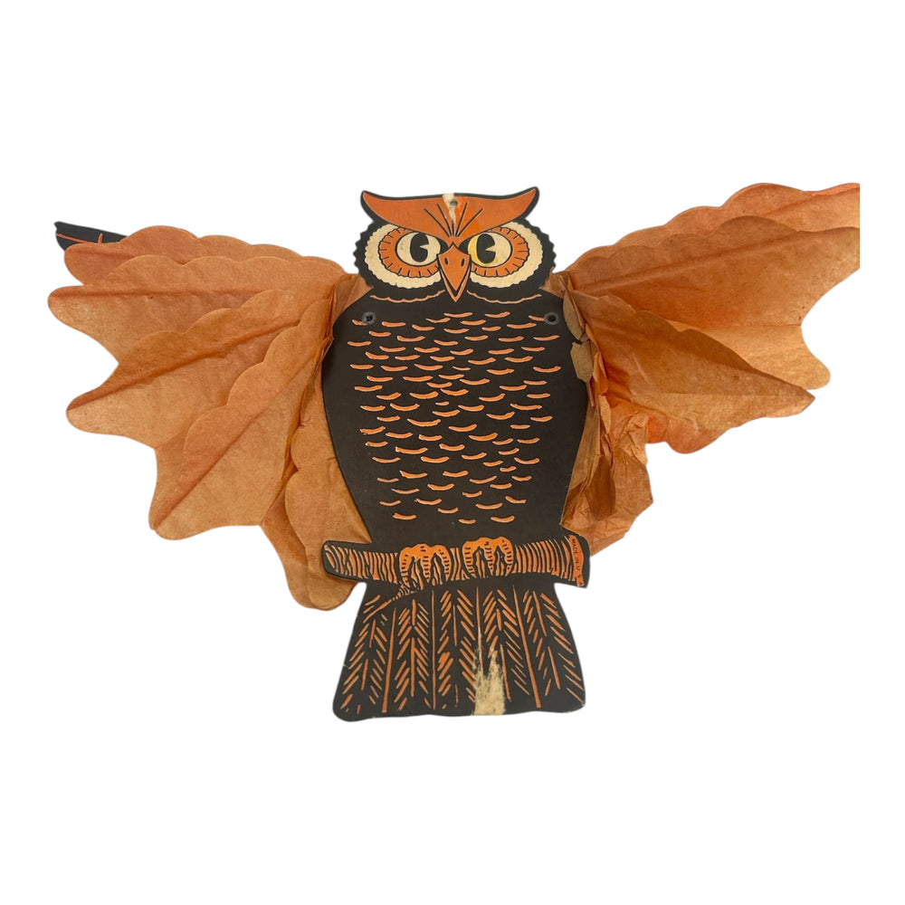 Vintage Halloween Beistle Pair of Jointed Owl Decorations Honeycomb 1950s at Eerie Emporium. 6