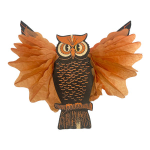 Vintage Halloween Beistle Pair of Jointed Owl Decorations Honeycomb 1950s at Eerie Emporium. 7