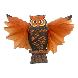 Vintage Halloween Beistle Pair of Jointed Owl Decorations Honeycomb 1950s at Eerie Emporium. 8