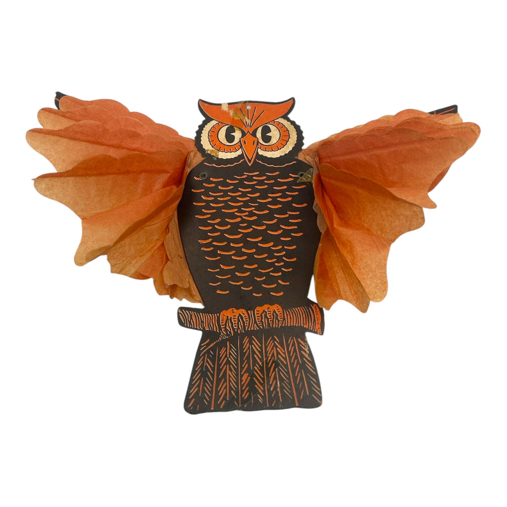 Vintage Halloween Beistle Pair of Jointed Owl Decorations Honeycomb 1950s at Eerie Emporium. 9