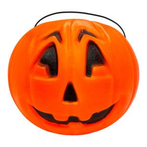 Vintage Halloween Blow Mold General Foam Plastics 1970s Jack-O'-Lantern Candy Pail with Eyebrows at Eerie Emporium. 