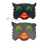 Vintage Halloween Copr HE Luhrs Black Cat Face Die Cuts Embossed ~ Set of 2 at Eerie Emporium.