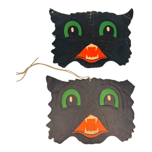 Vintage Halloween Copr HE Luhrs Black Cat Face Die Cuts Embossed ~ Set of 2 at Eerie Emporium. 2