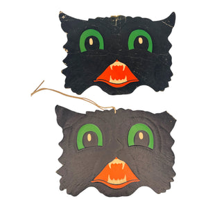 Vintage Halloween Copr HE Luhrs Black Cat Face Die Cuts Embossed ~ Set of 2 at Eerie Emporium.