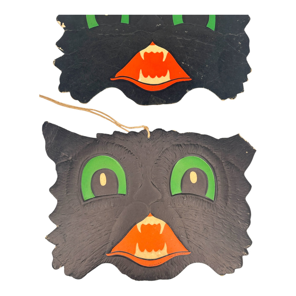 Vintage Halloween Copr HE Luhrs Black Cat Face Die Cuts Embossed ~ Set of 2 at Eerie Emporium. 3