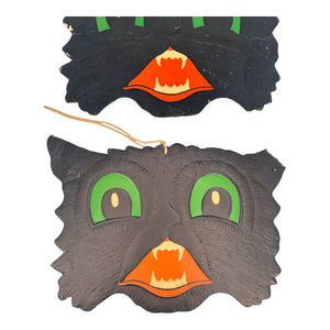 Vintage Halloween Copr HE Luhrs Black Cat Face Die Cuts Embossed ~ Set of 2 at Eerie Emporium. 3