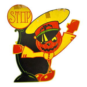 Vintage Halloween Dennison Jack-O'-Lantern Headed Traffic Officer Diecut 1930s at Eerie Emporium. 2