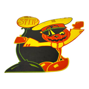 Vintage Halloween Dennison Jack-O'-Lantern Headed Traffic Officer Diecut 1930s at Eerie Emporium. 4